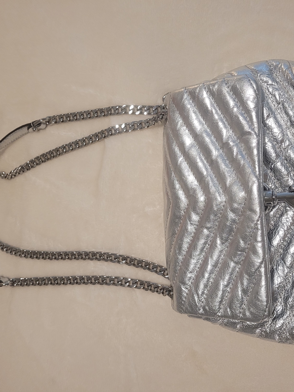 Rebecca Minkoff Silver Quilted Chain-Strap Shoulder Bag